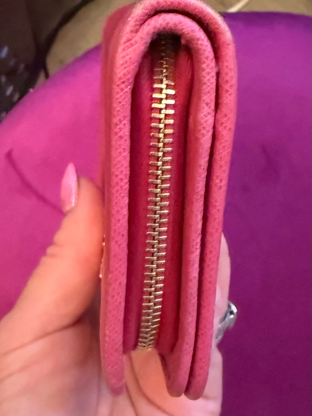 Prada Hot Pink Saffiano Leather Zip Wallet with Gold Logo - Picture 5 of 11